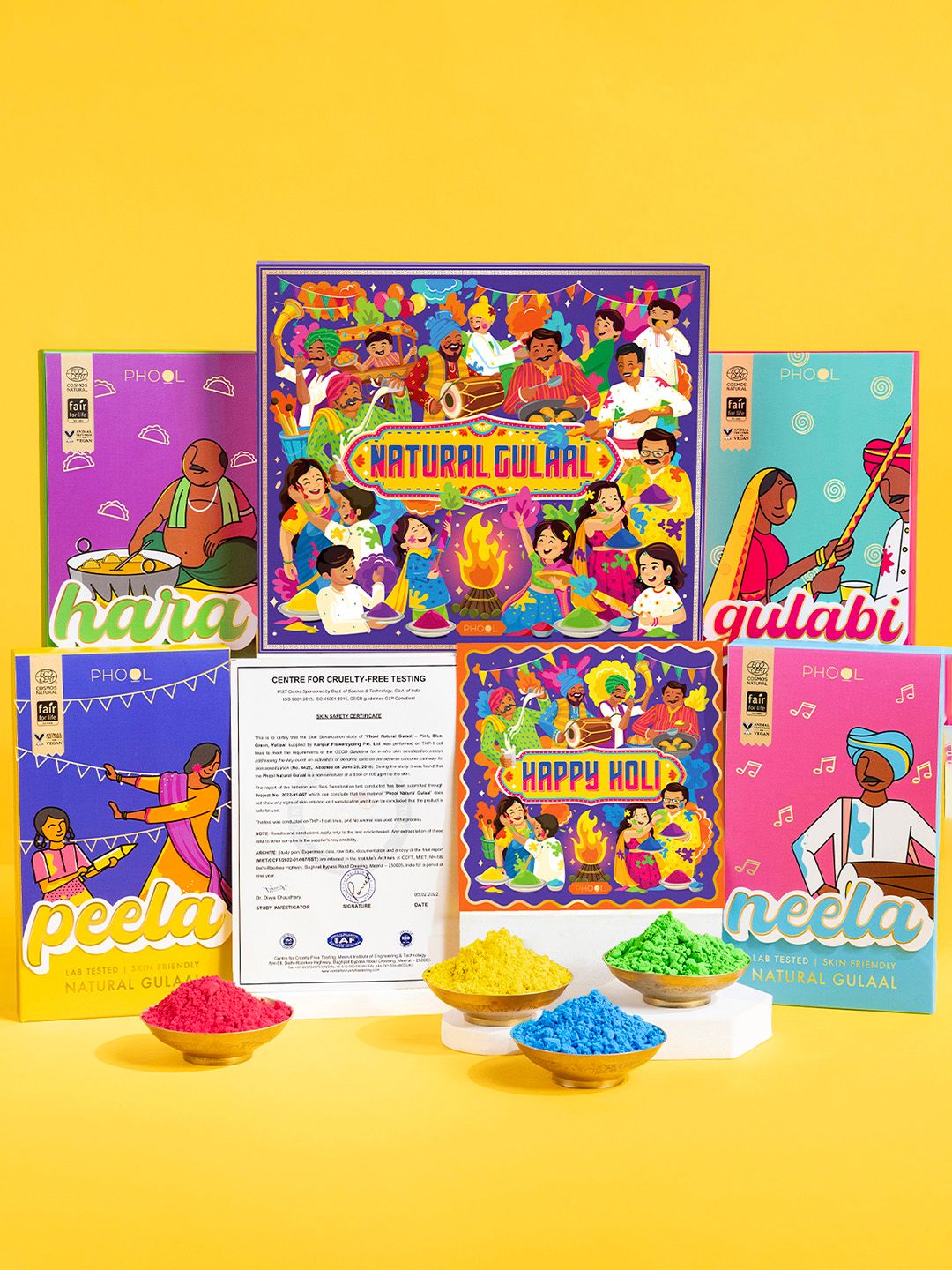 Phool Multicolored Pack of 4 Holi Natural Gulal Colors 400 Gms