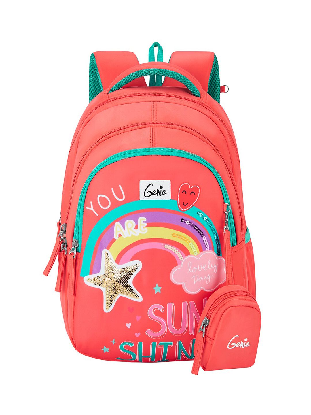 Genie Rainbow Graphic Printed Small Ergonomic Laptop Compartment Structured Backpacks