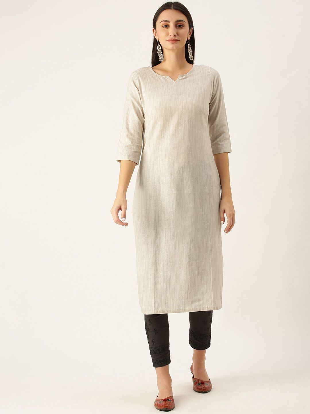 KALINI Women Solid Flared Sleeves Mirror Cotton Work Kurta