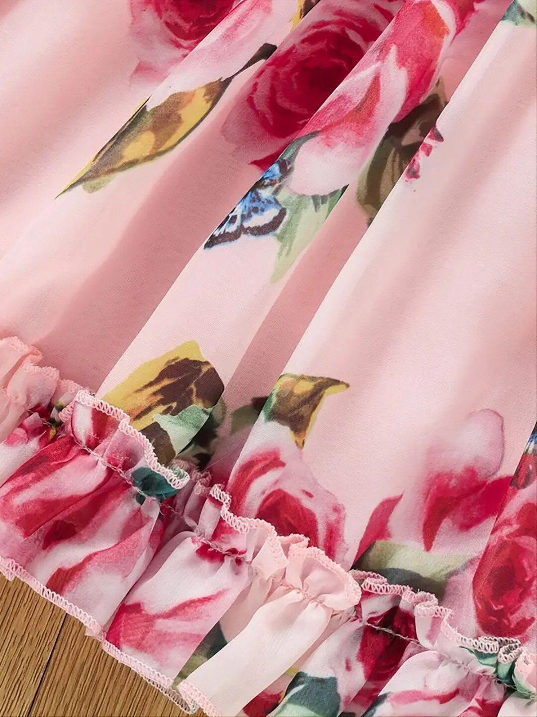 Girls Floral Print Puff Sleeves Ruffled Georgette Fit & Flare Dress 5