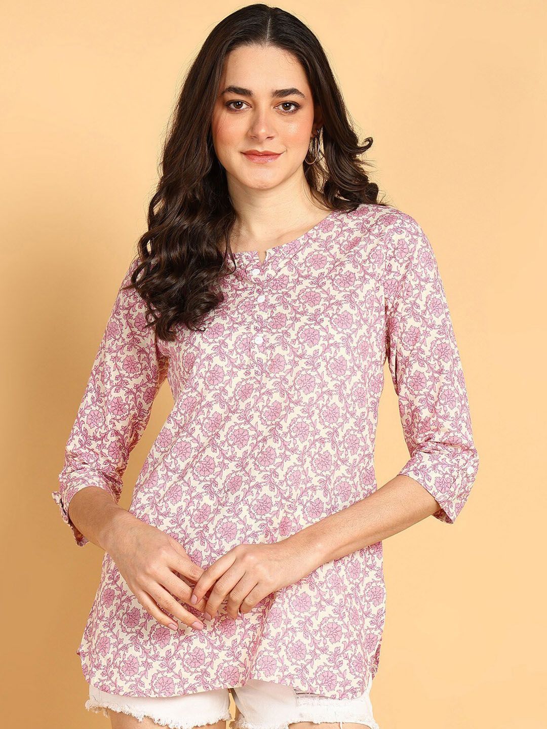 JAIPURFAME Floral Printed Cotton Top