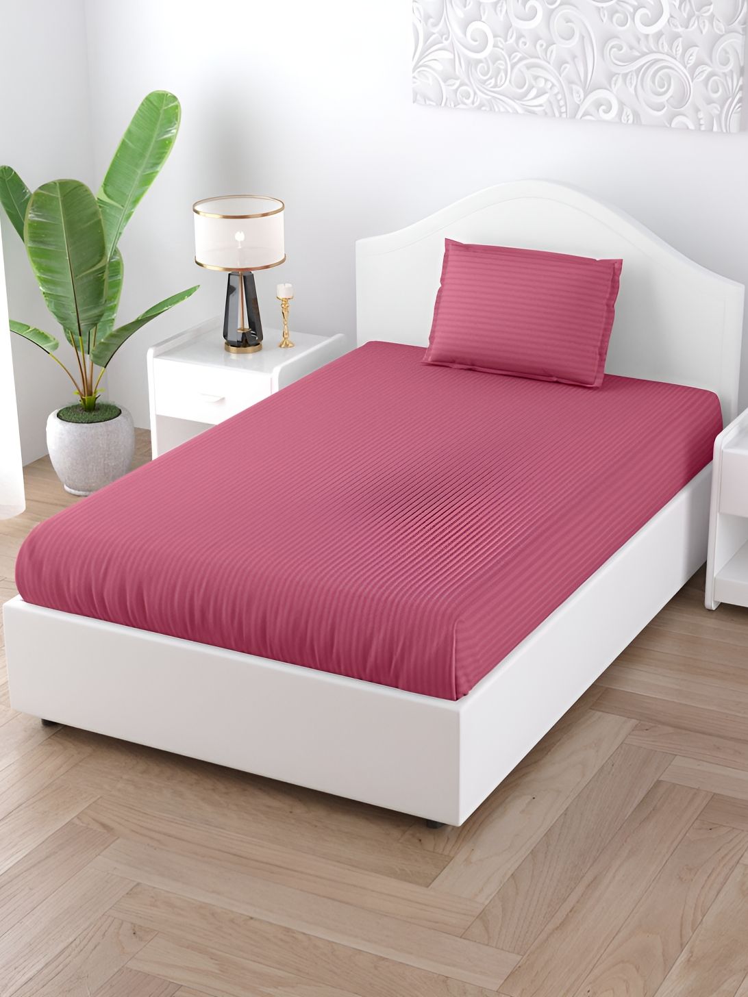Buy JAIPUR FABRIC Pink Striped Cotton 150 TC Single Bedsheet With A Pillow Cover 90 X 60 Inches -  - Home for Unisex