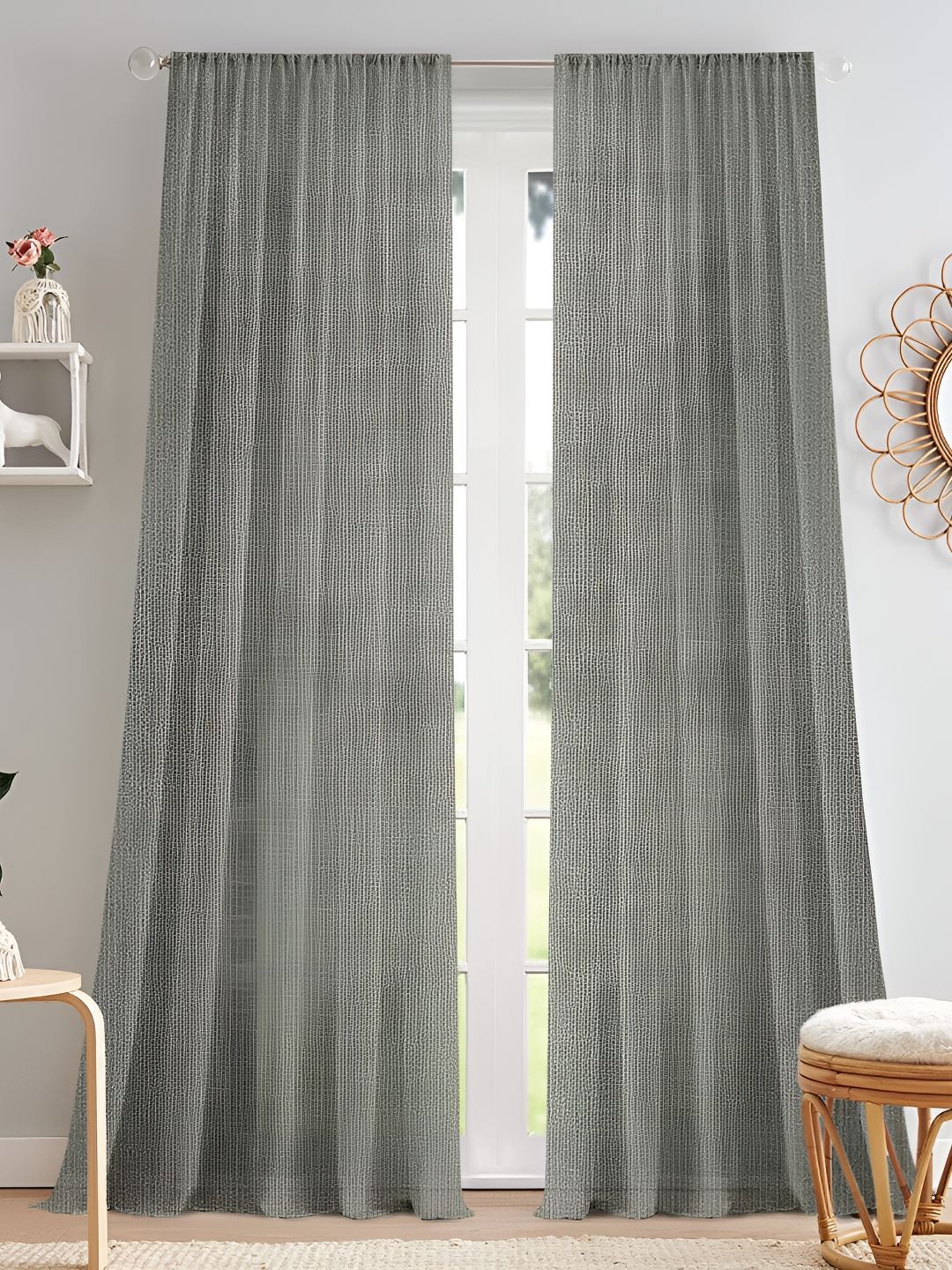 Buy Cortina Grey 2 Pieces Rod Pocket Sheer Long Door Curtain -  - Home for Unisex
