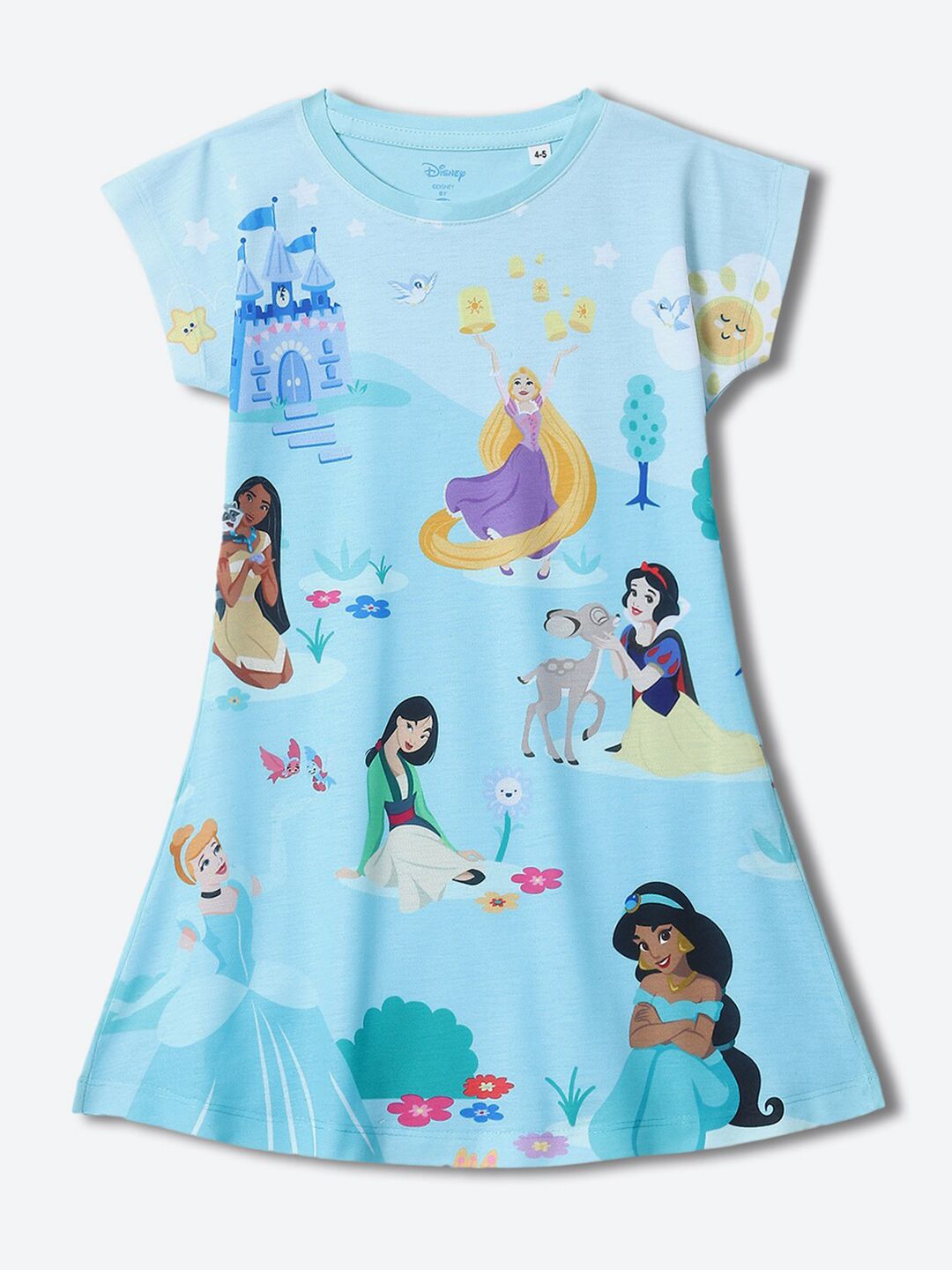 YK Disney Girls Printed Round Neck Short Sleeves A-Line Dress