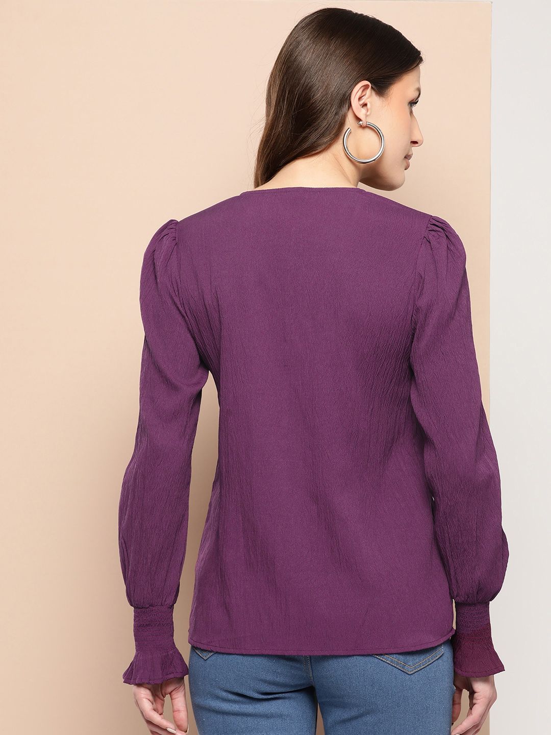 Bishop Sleeves Crepe Shirt Style Top 4