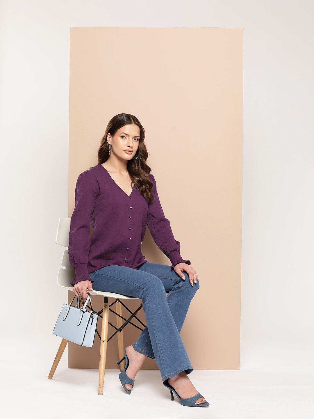 Bishop Sleeves Crepe Shirt Style Top 5
