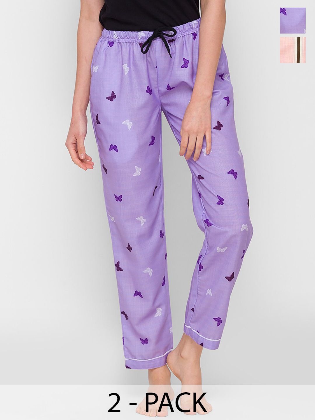NOIRA Pack of 2 Conversational Printed Mid-Rise Pyjamas