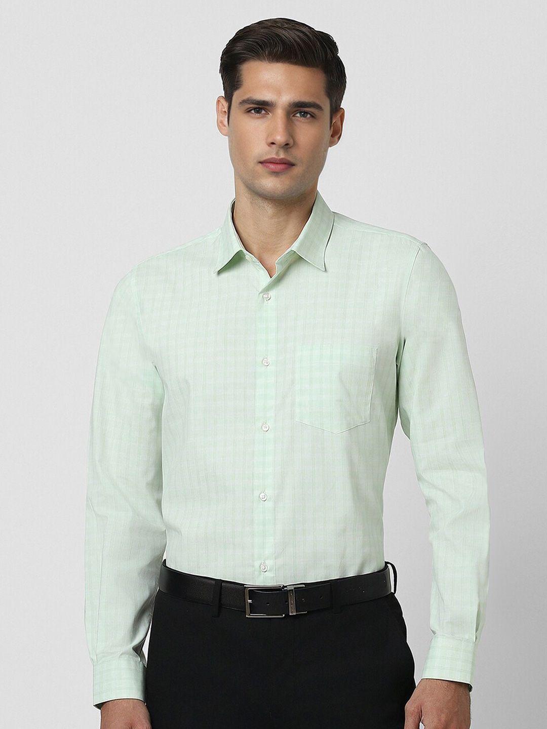Peter England Spread Collar Long Sleeves Slim Fit Checked Formal Shirt