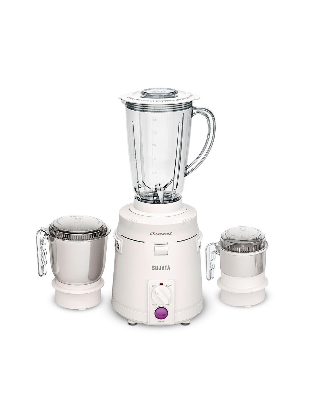 Sujata Supermix White Plastic Rust Free 3 Jars Wet and Dry Grinder-900W