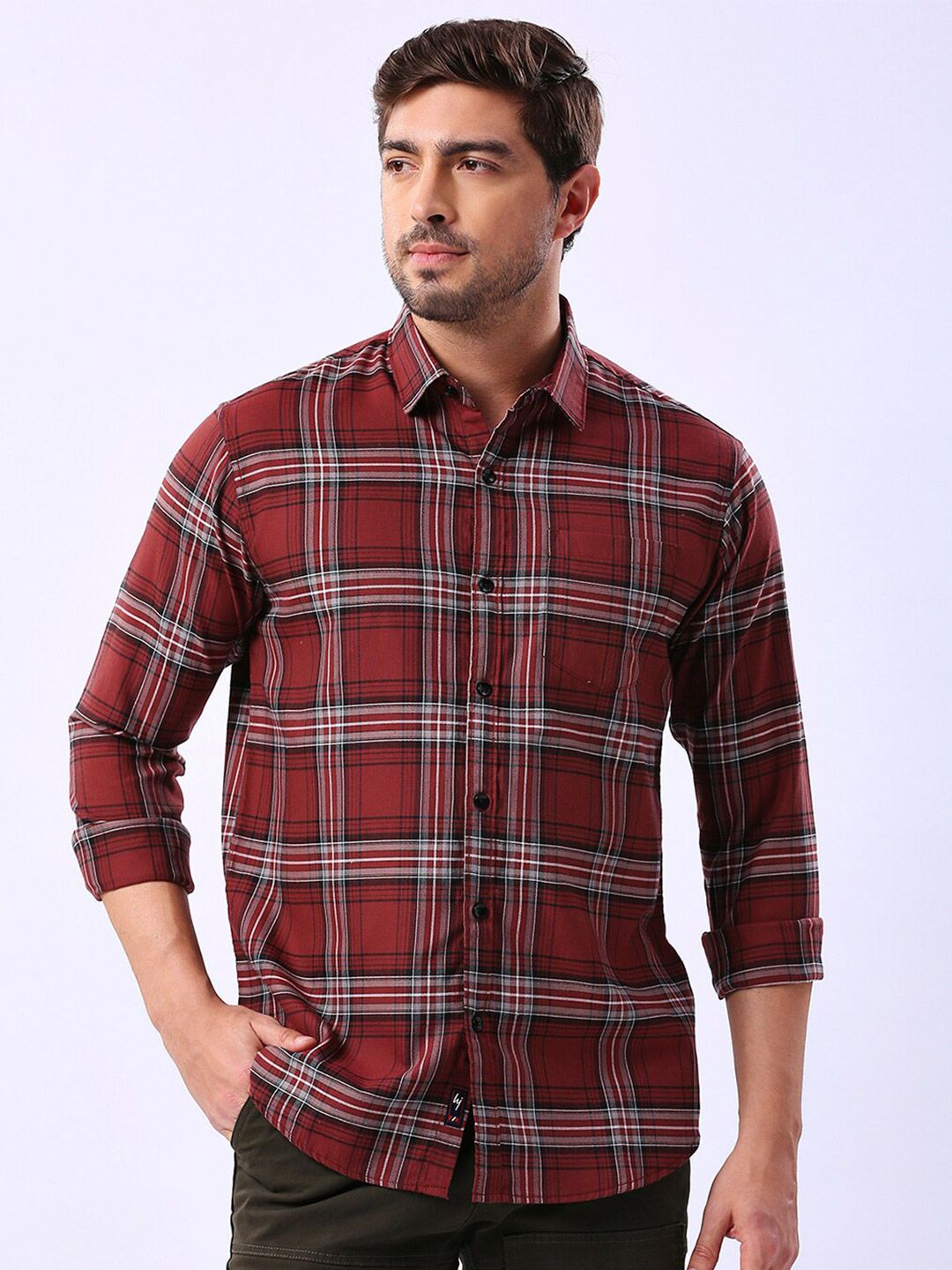 HJ HASASI Tartan Checked Cotton Casual Shirt