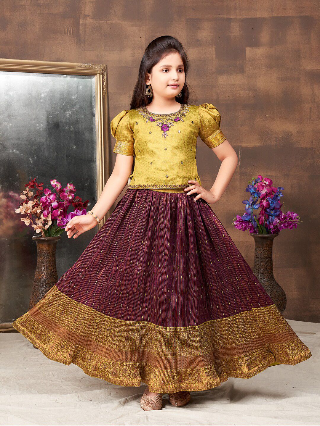 Aarika Girls Embellished Beads and Stones Ready to Wear Lehenga &