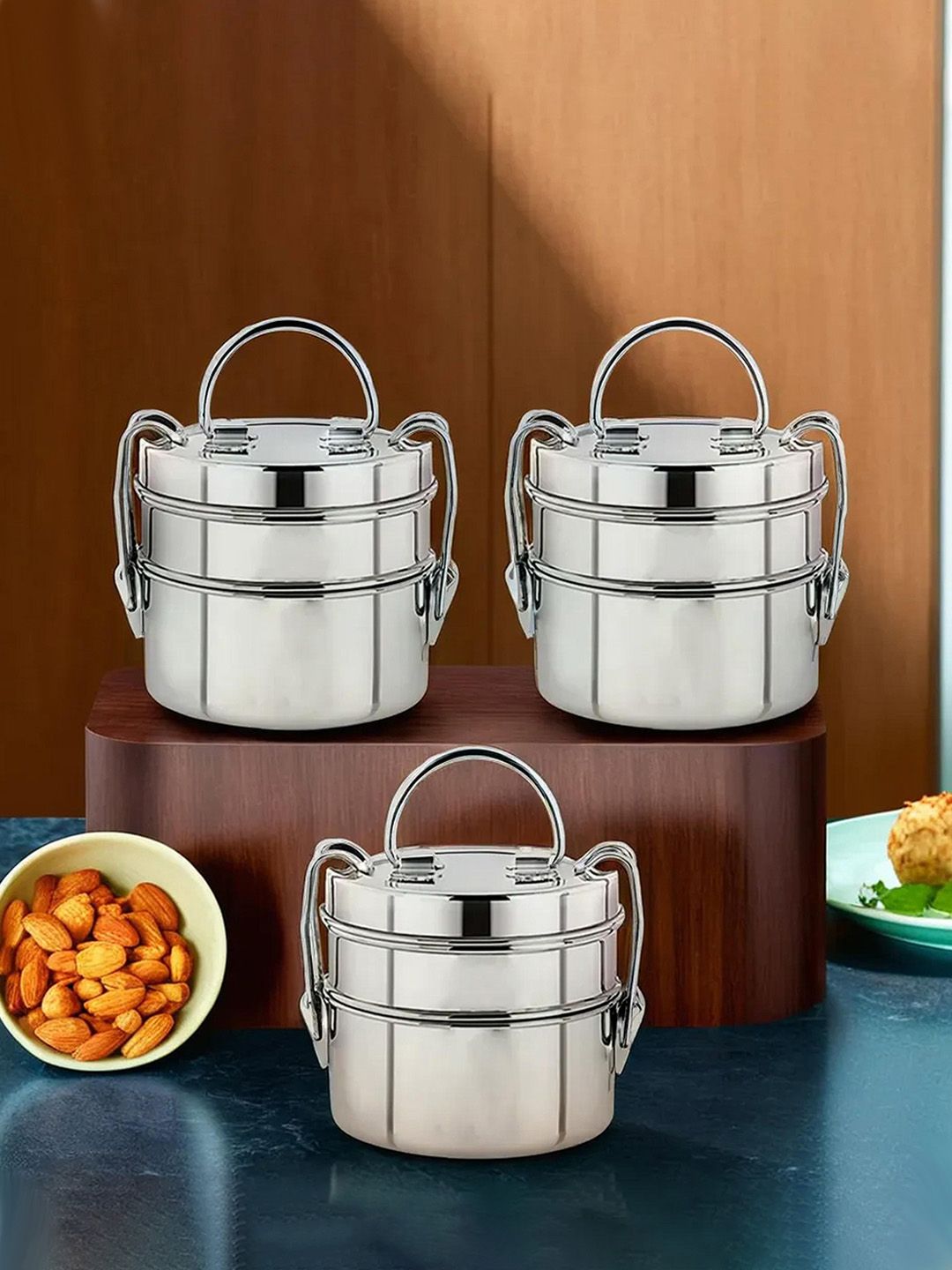 Buy Kuber Industries Clipper Stainless Steel Easy To Clean 3PCs Lunch Box With Spoon And Fork -  - Home for Unisex