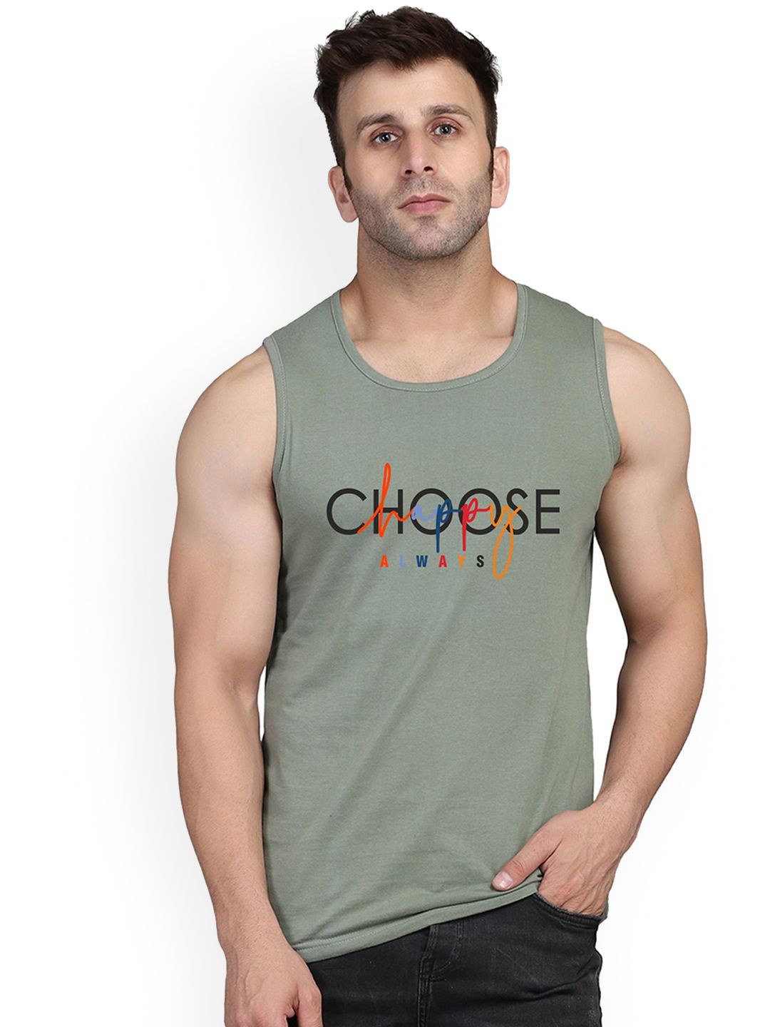 SLOWLORIS Printed Combed Cotton Bio-Wash Gym Vest SL26 CHS LGTGREEN