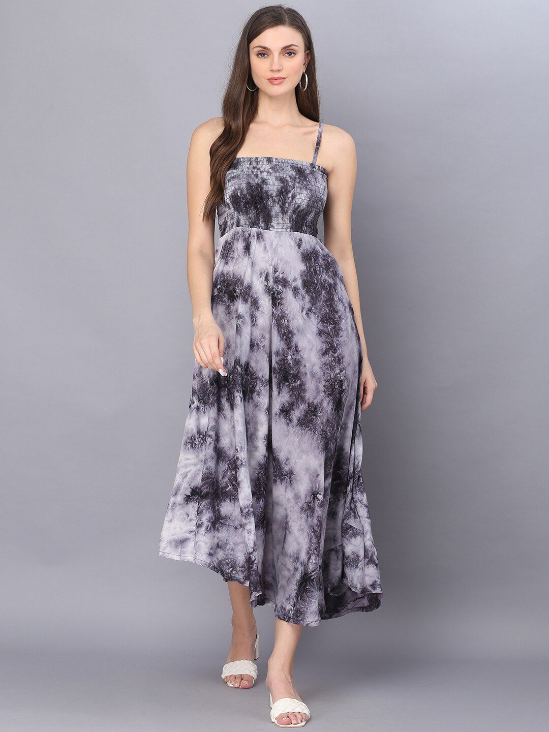 Vastralay Tie and Dyed Smocked Fit & Flare Midi Dress