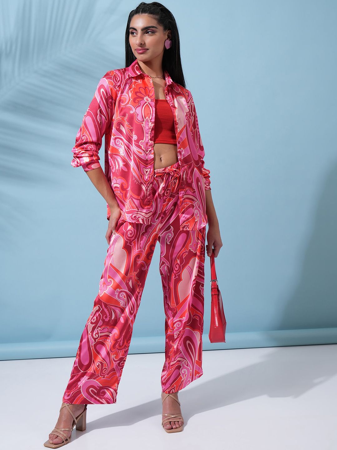 Buy Tokyo Talkies Pink Abstract Printed Shirt With Trousers Co Ords -  - Apparel for Women