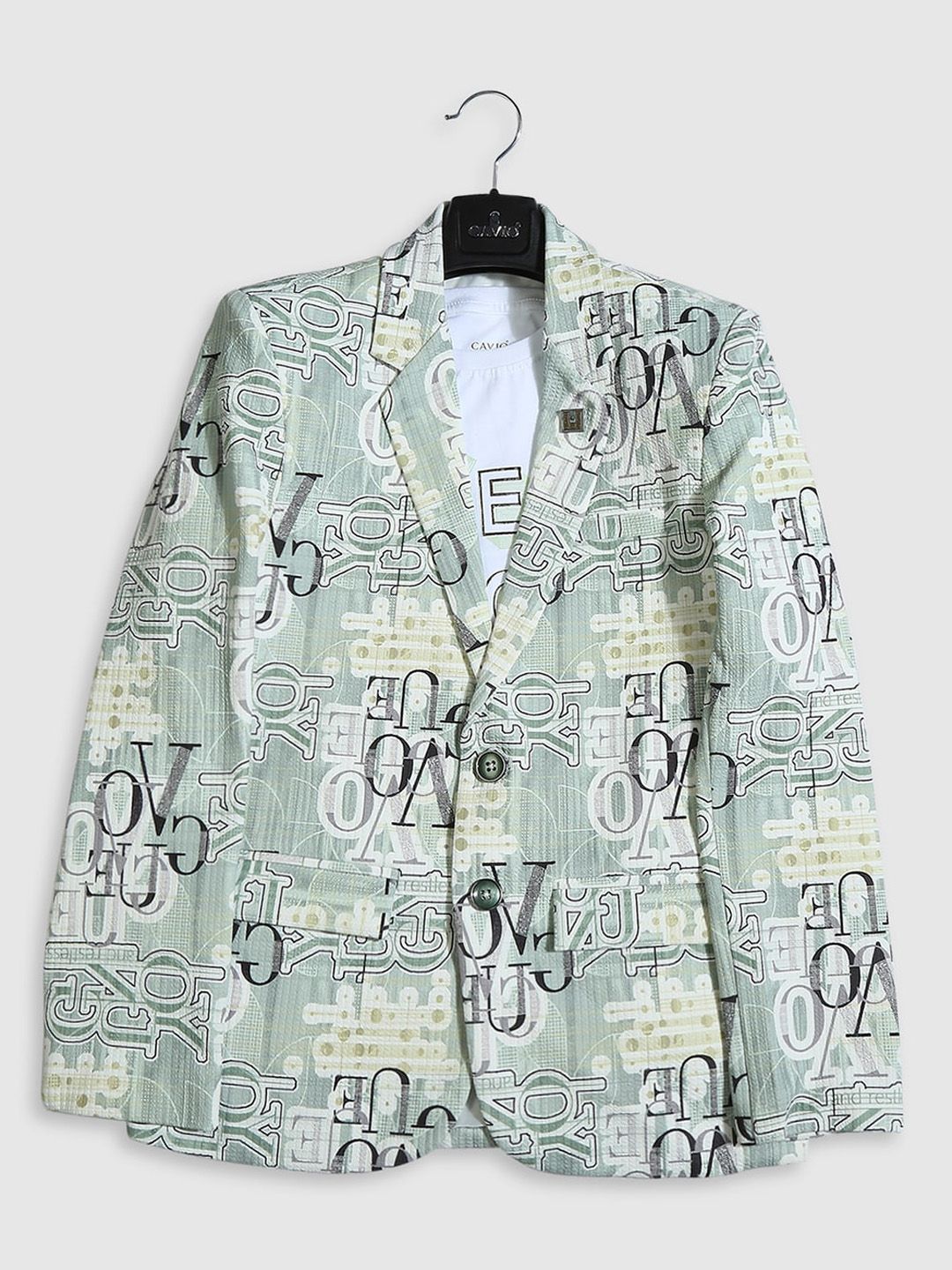 CAVIO Boys Typographic-Printed Pure Cotton Single-Breasted Blazer With Crew-Neck T-Shirt