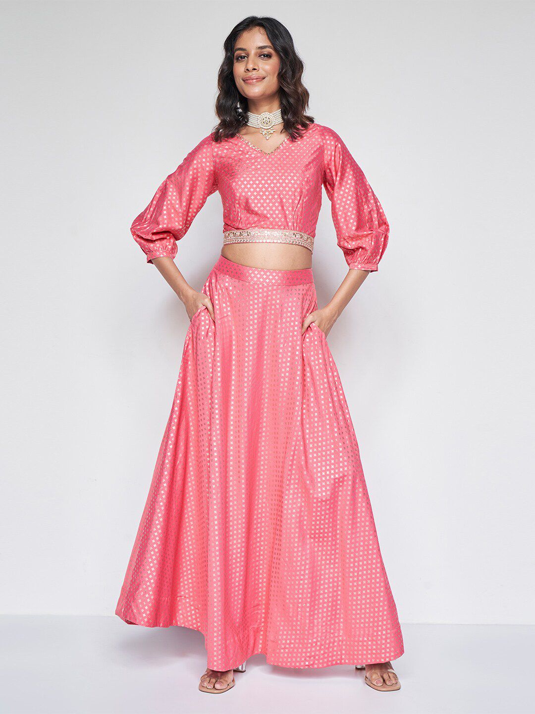 Global Desi Printed Top With Skirt Co-Ords