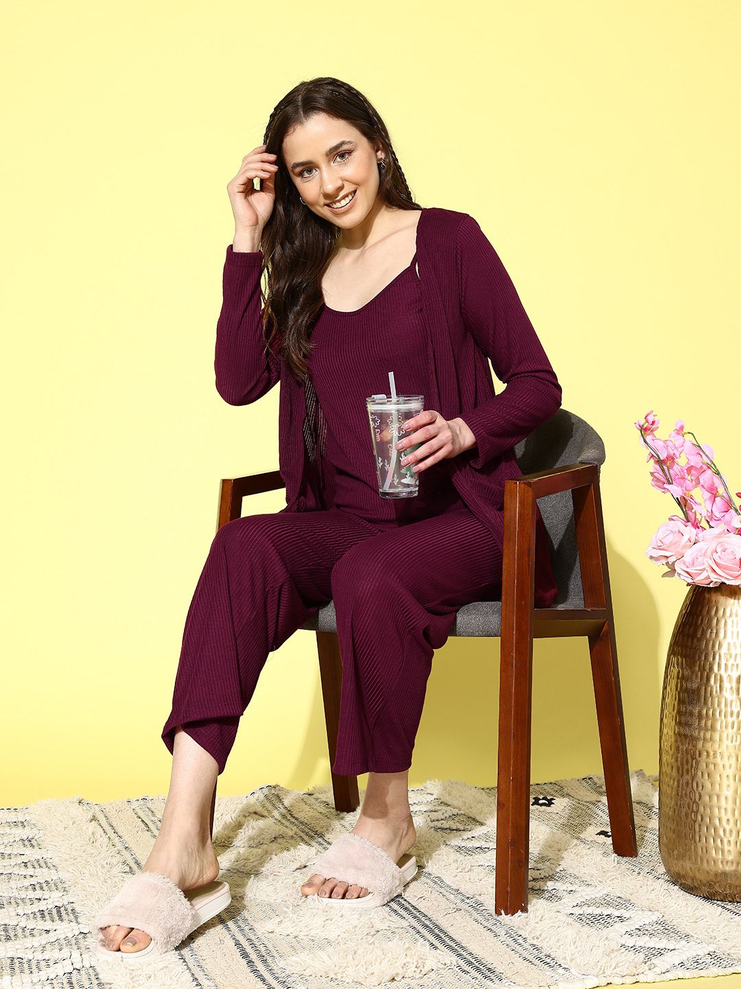 Women Ribbed Solid Co-Ords Set 8