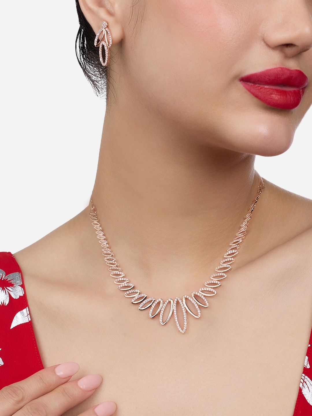 Buy Zaveri Pearls Rose Gold Plated Cubic Zirconia Studded Jewellery Set -  - Accessories for Women