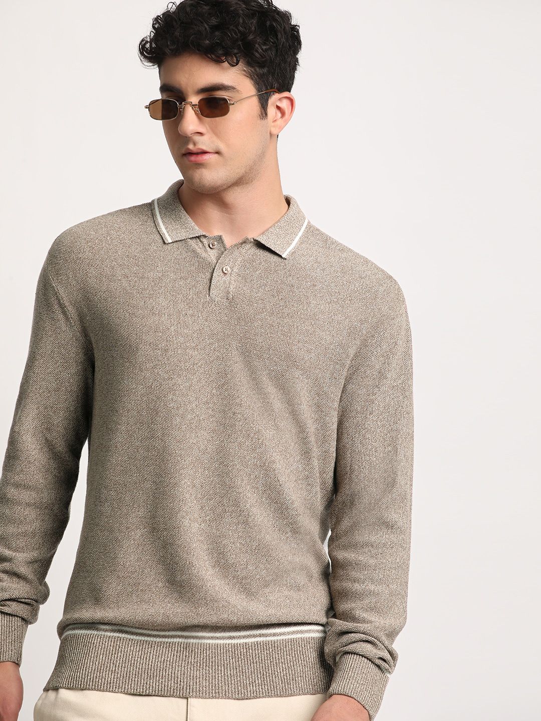 THE BEAR HOUSE Men Solid Regular Fit Cotton Polo Collar T-shirt