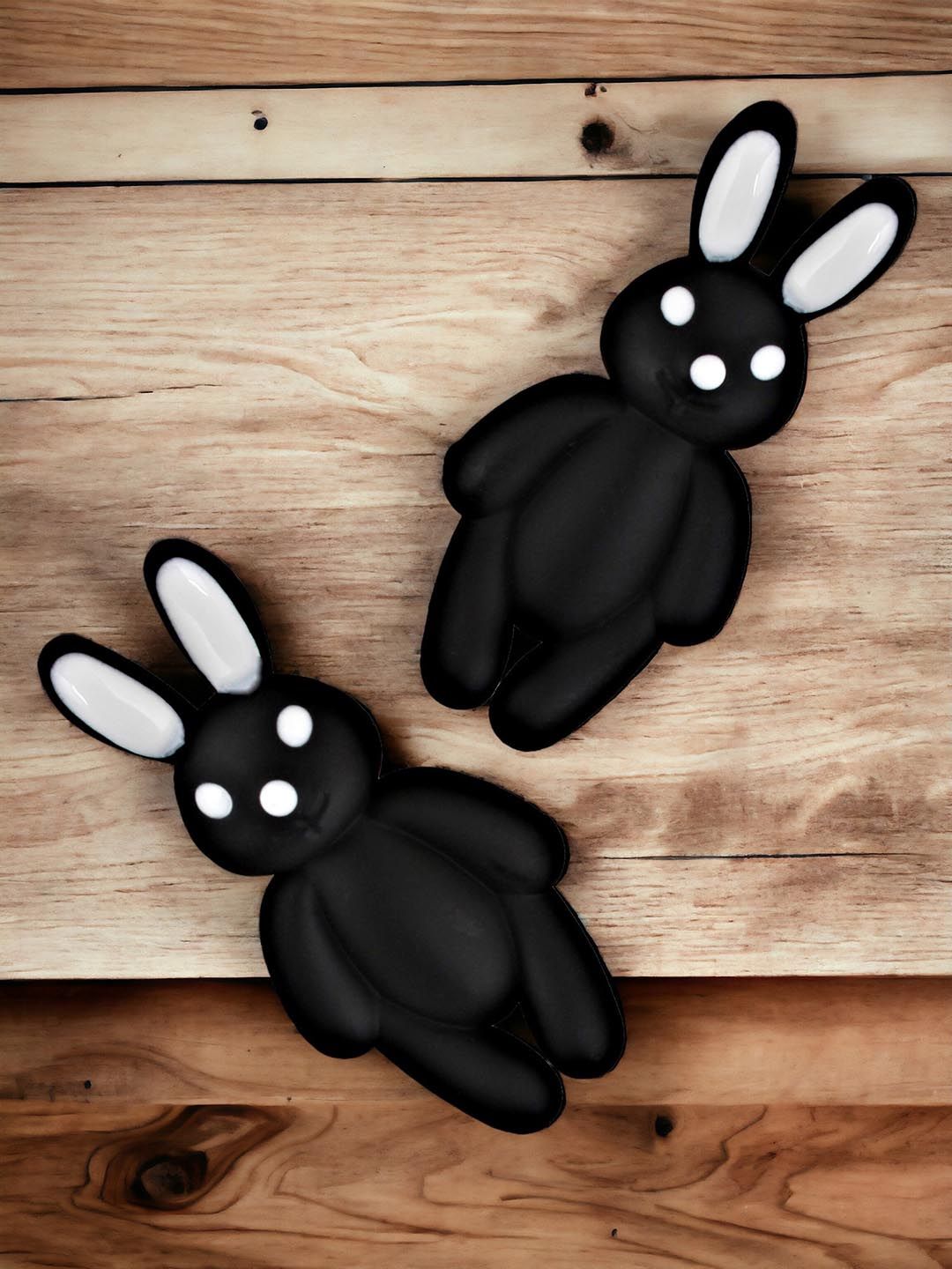 LUCKY JEWELLERY Black Rabbit Shaped Studs Earrings