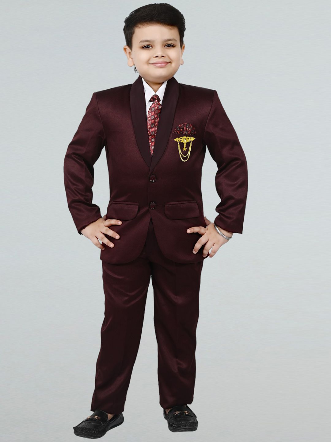 BT DEZINES Boys 4-Piece Single-Breasted Satin Suits Set