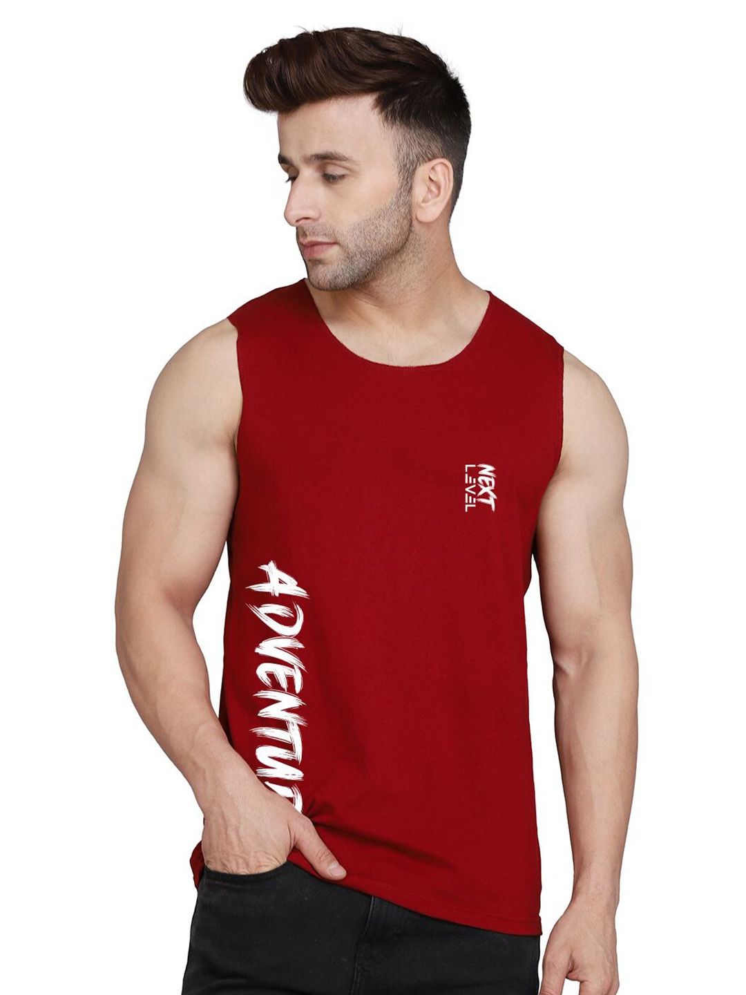 SLOWLORIS Typography Round Neck Sleeveless Cotton Innerwear Vests