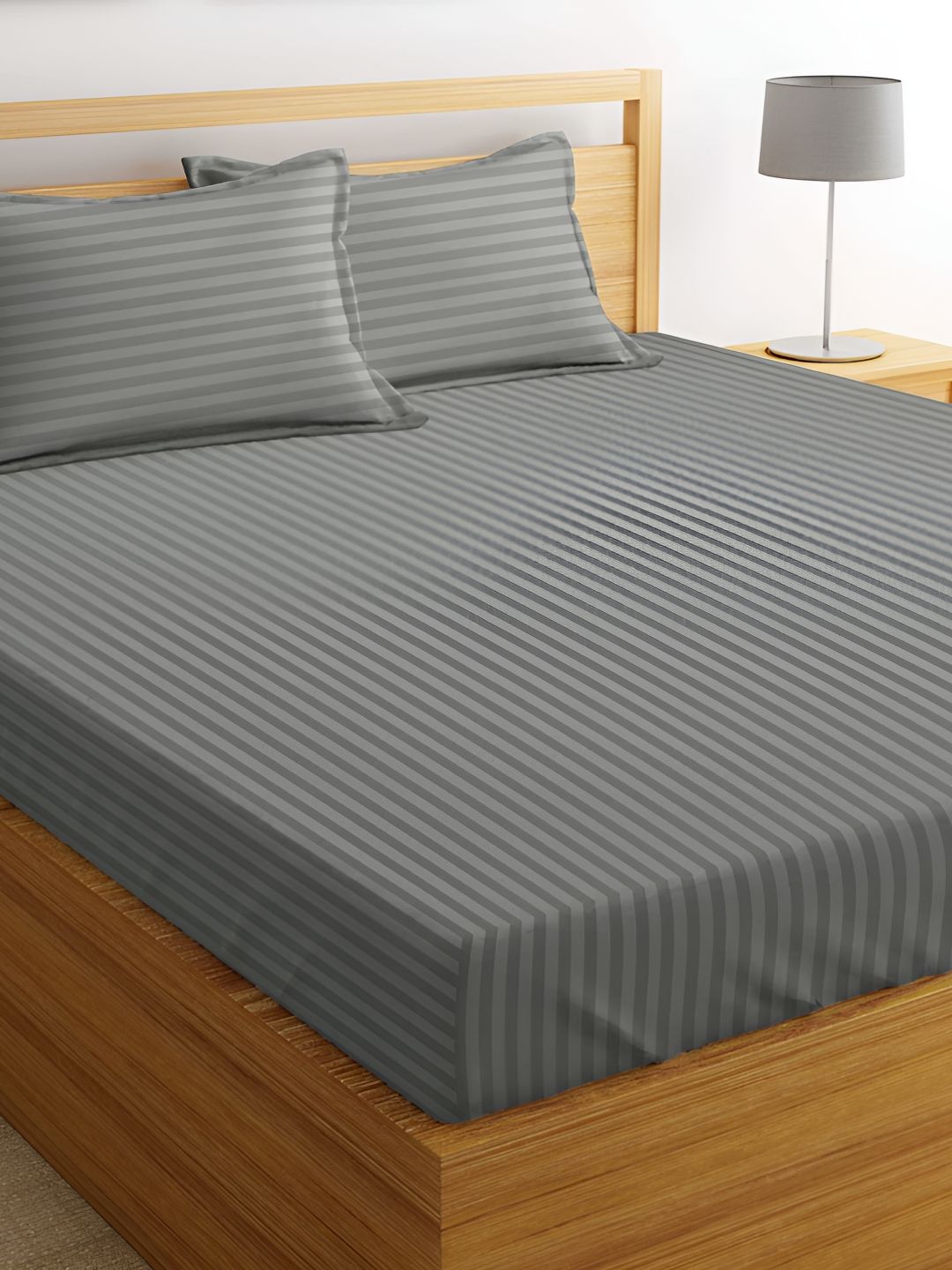 Buy Bsb Home Grey Striped Cotton 180 TC Queen Superfine Bedsheet With 2 Pillow Covers 87 X 91 Inches -  - Home for Unisex