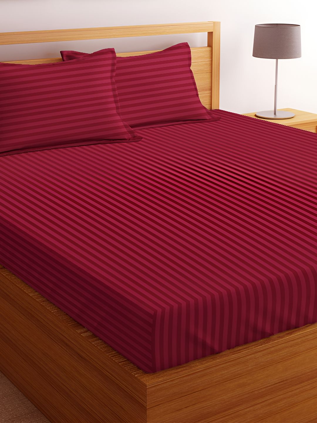 Buy Bsb Home Red Striped Cotton 180 TC Queen Superfine Bedsheet With 2 Pillow Covers 87 X 91 Inches -  - Home for Unisex