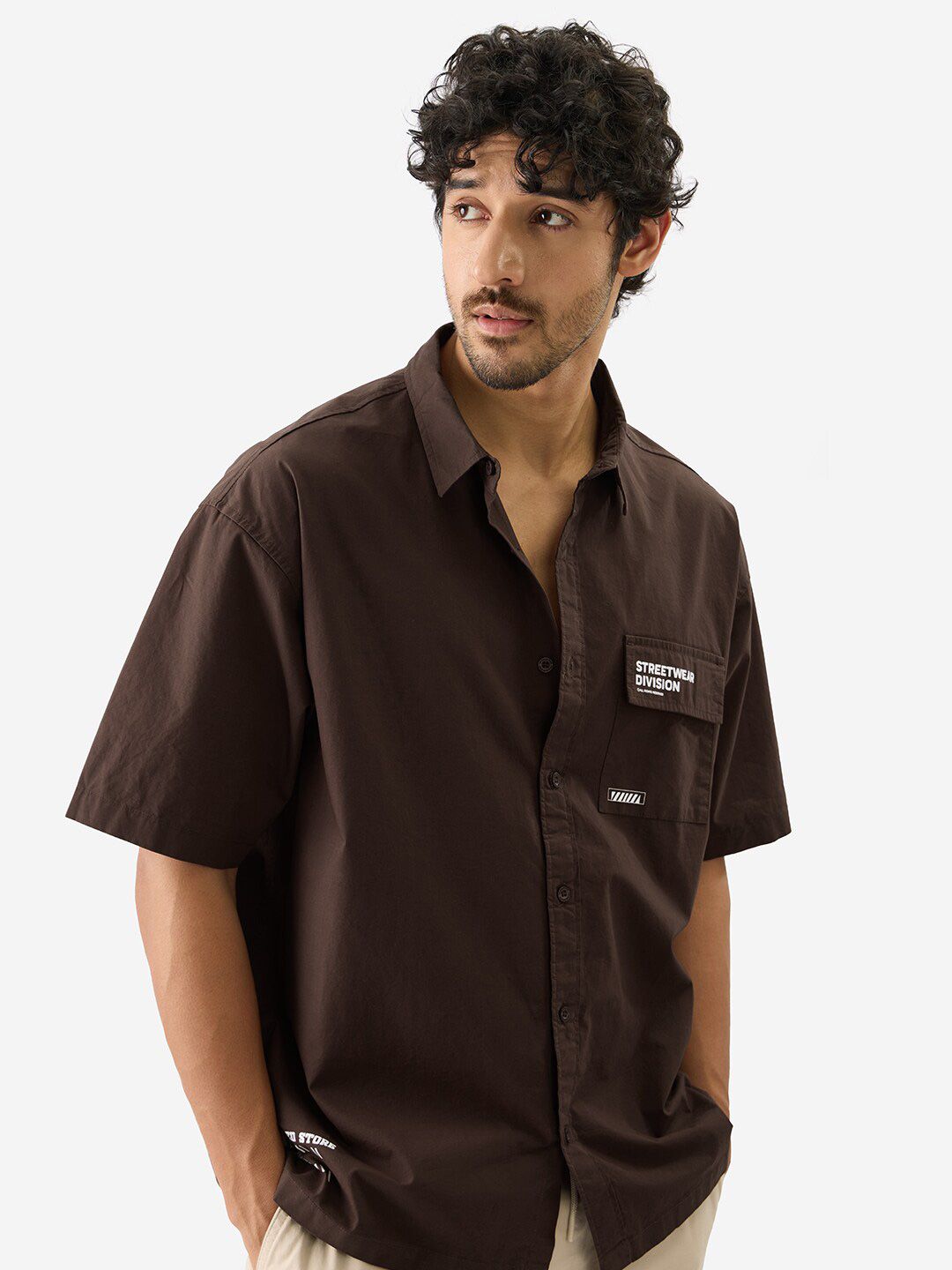 The Souled Store Men Street Division Printed Brown Oversized Shirts