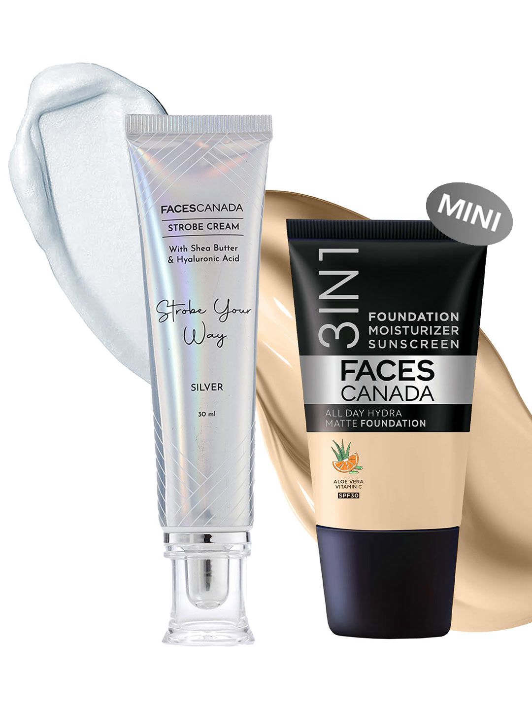 FACES CANADA Set of Silver Strobe Cream 30ml & 3-In-1 All Day Hydra Matte Foundation 18ml