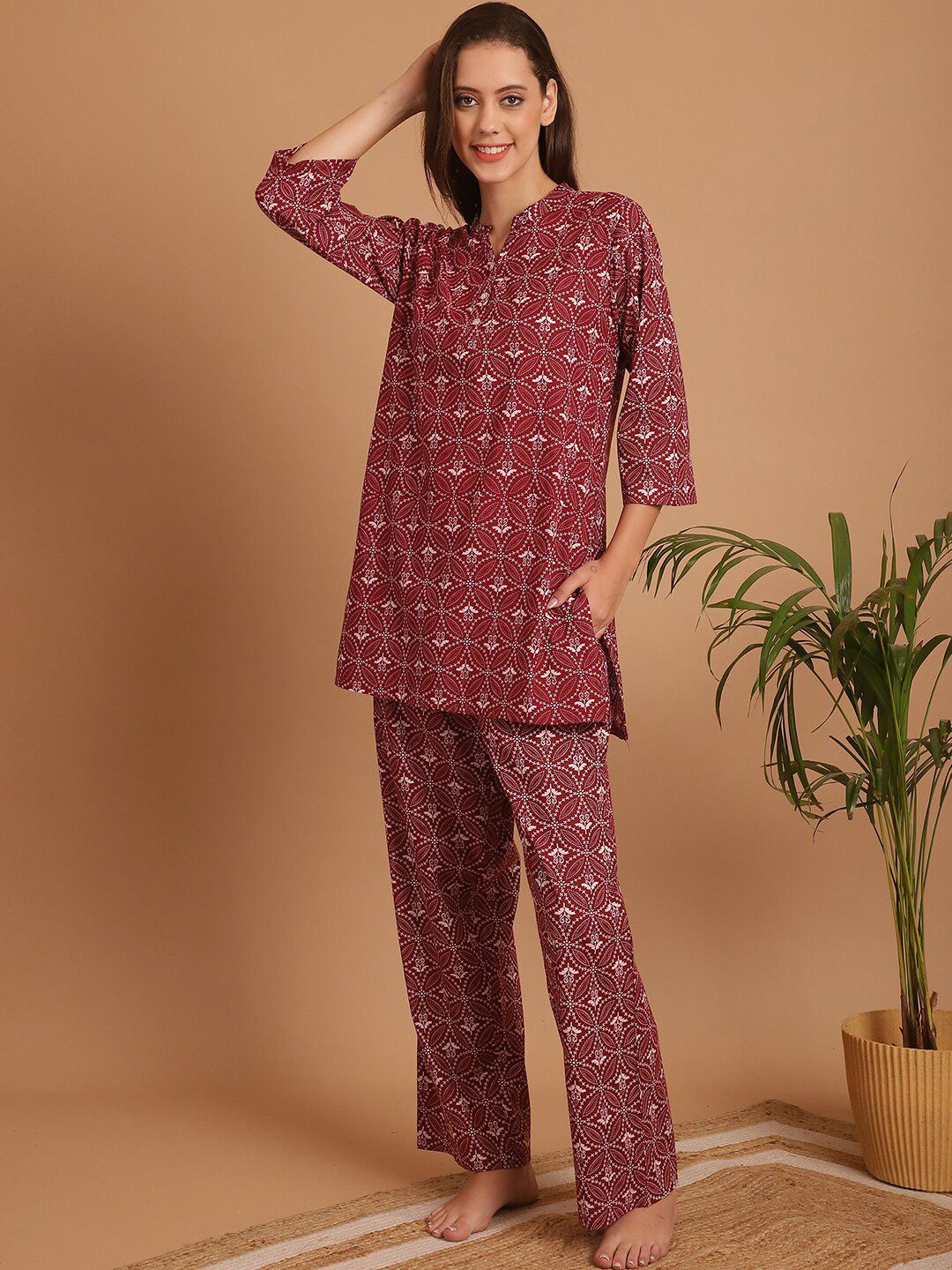 Indreams Geometric Printed Pure Cotton Night suit