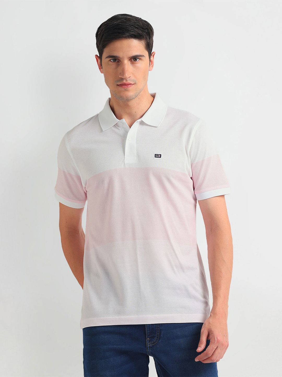 Arrow Sport Colourblocked Polo Collar Pure Cotton T-shirt
