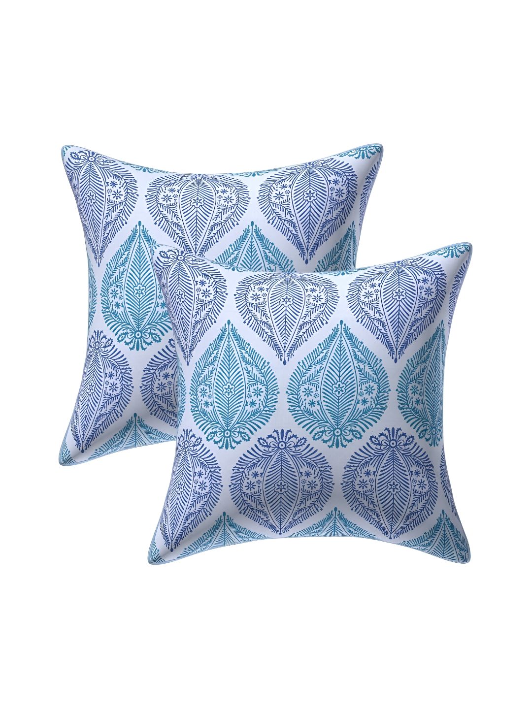 Texstylers Blue Ethnic Motifs Polyester Silk Lightweight 2 Pcs Cushion Covers -18x18In