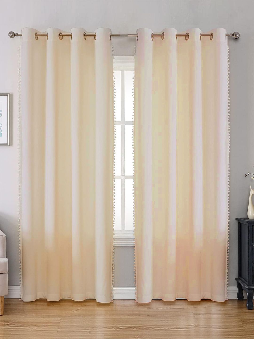 STITCHNEST Beige Velvet 4 feet Curtain