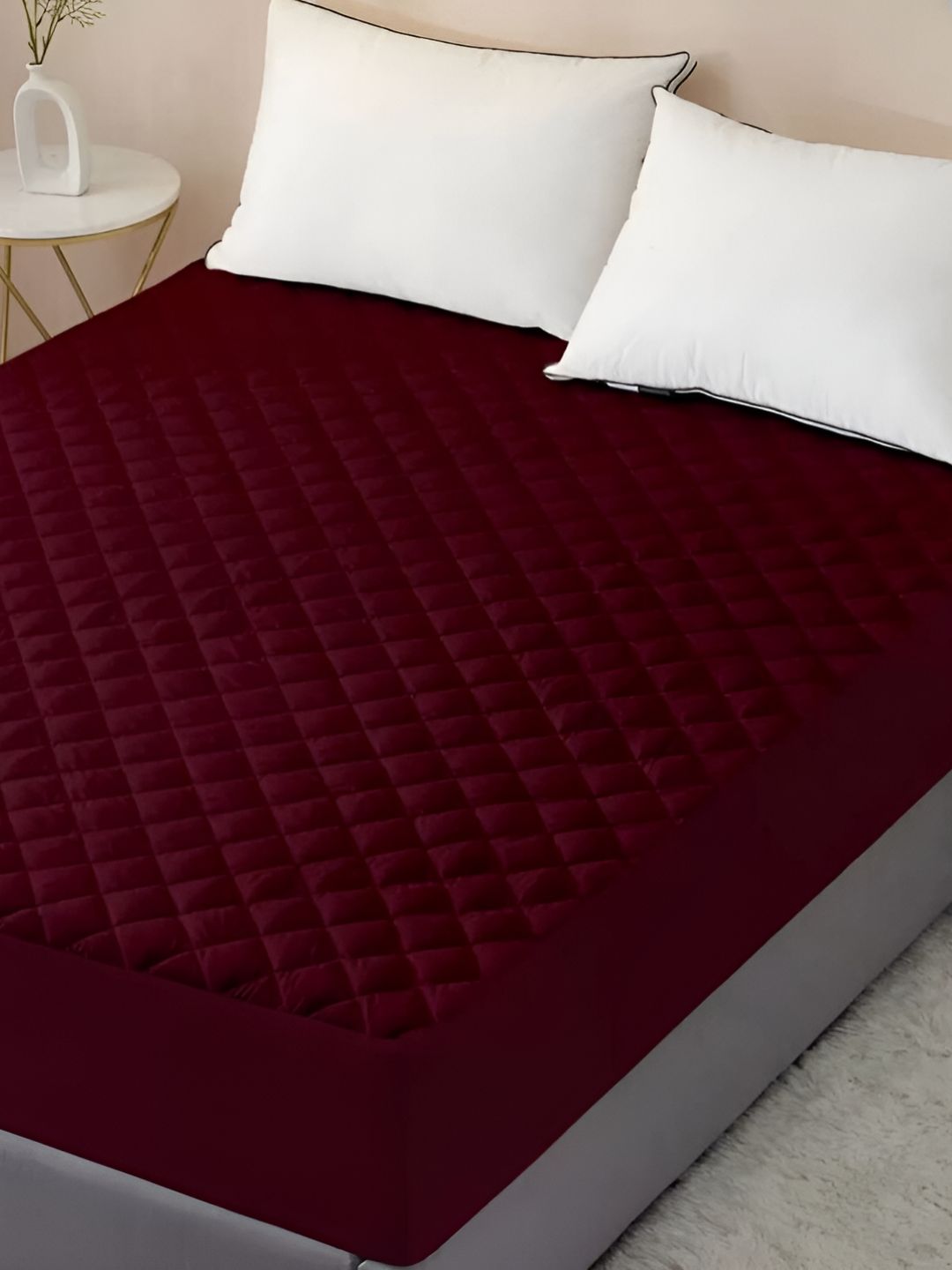 Comfowell Maroon Fitted Double Size Waterproof Mattress Cover