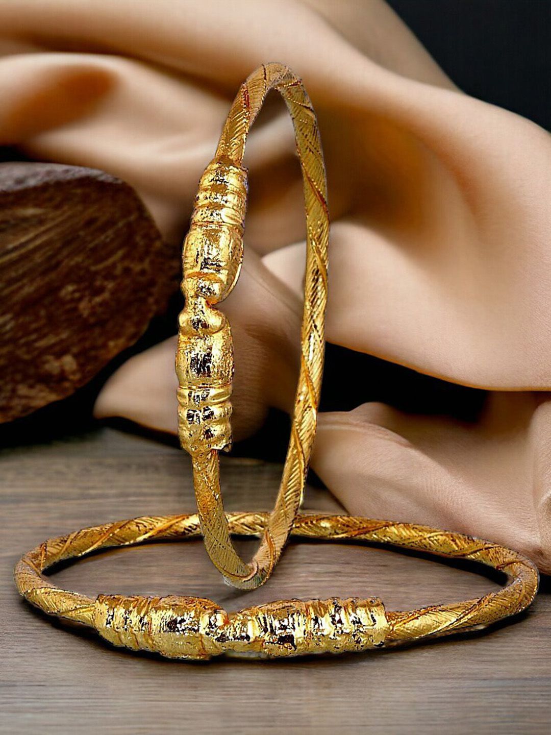 LUCKY JEWELLERY Set Of 2 Gold Plated Ethnic Bangles