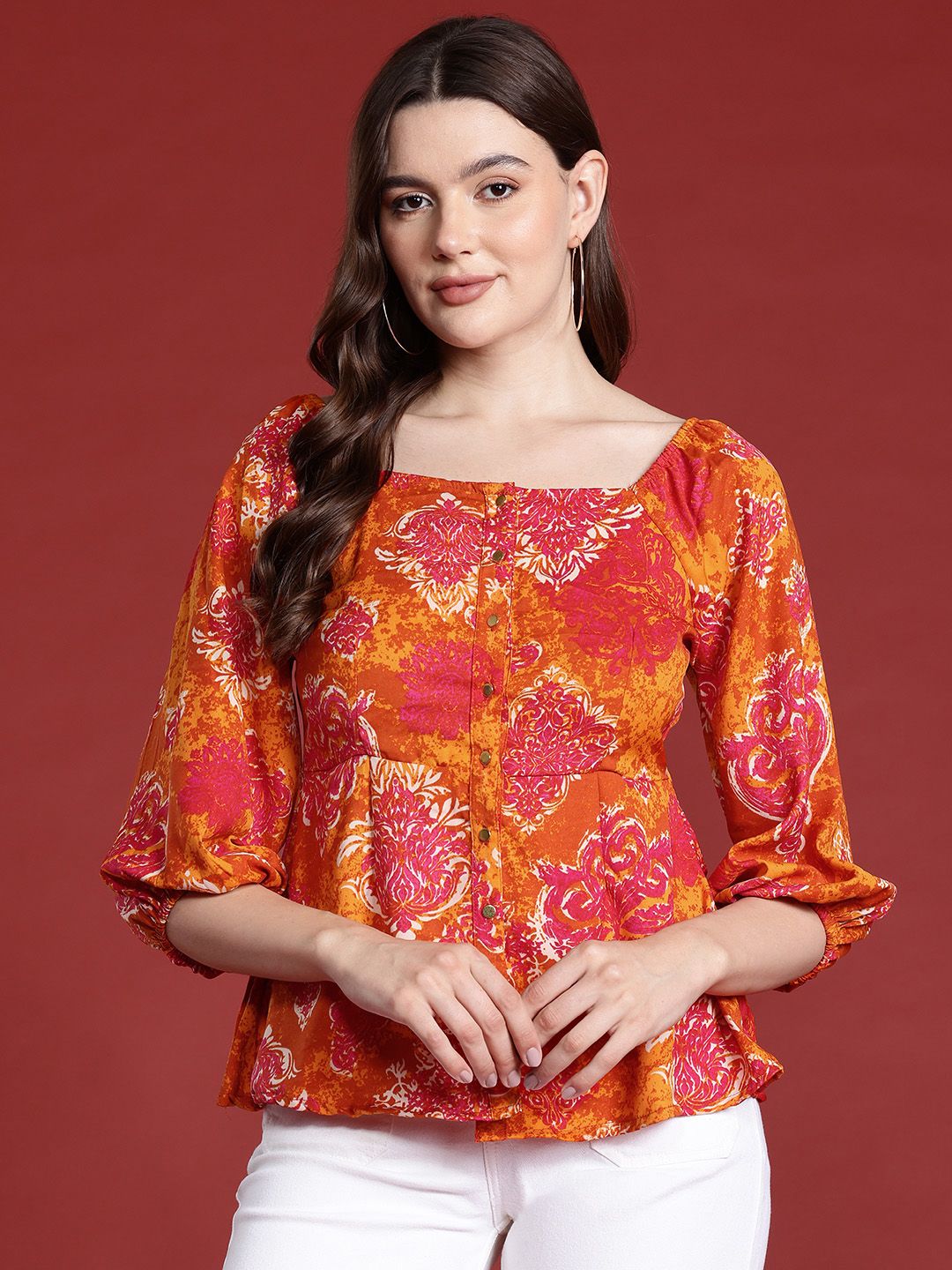 Routes by All About You Ethnic Print Puff Sleeve Top