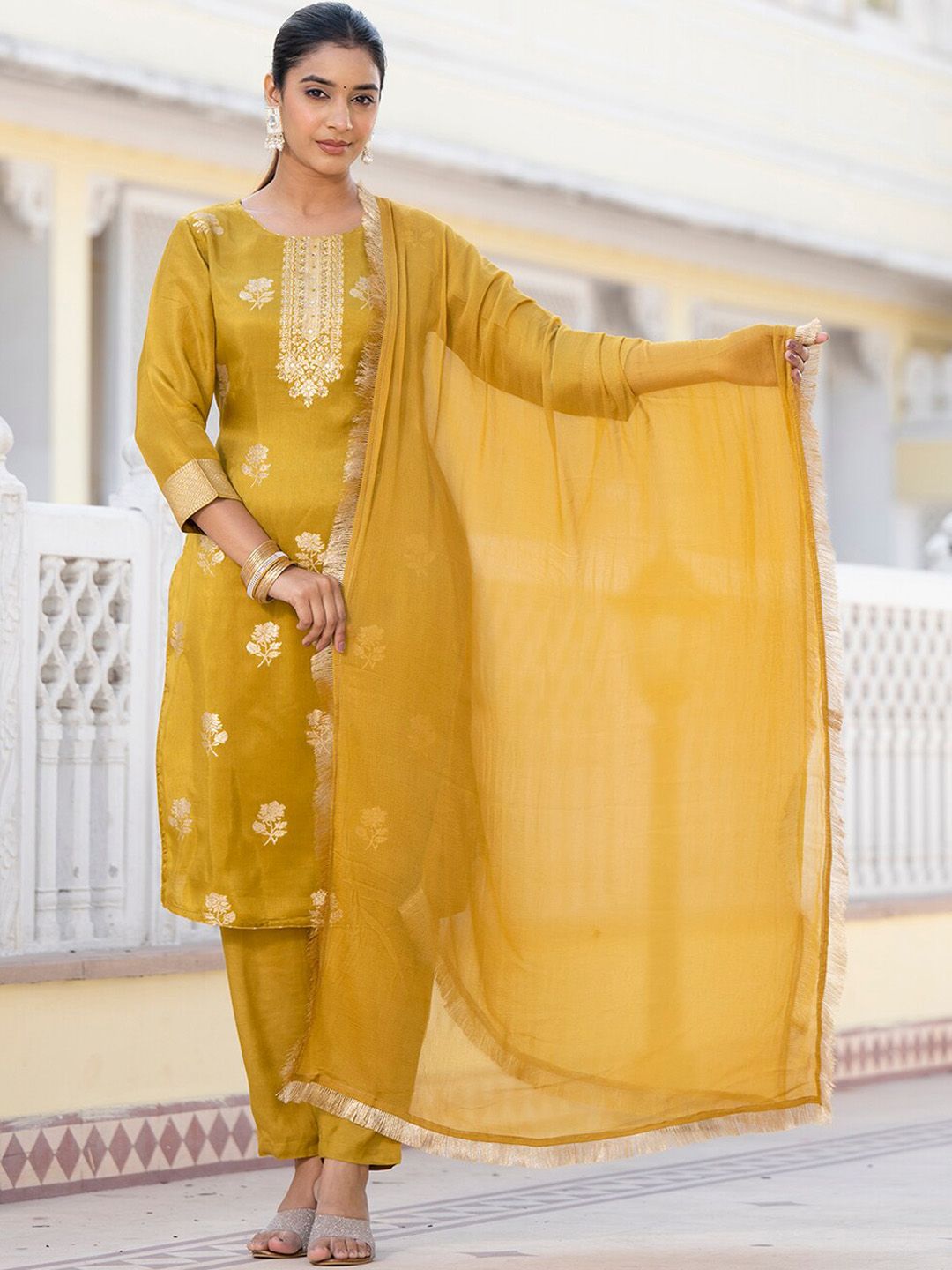 Varanga Regular Chanderi Silk Kurta with Trouser & Dupatta