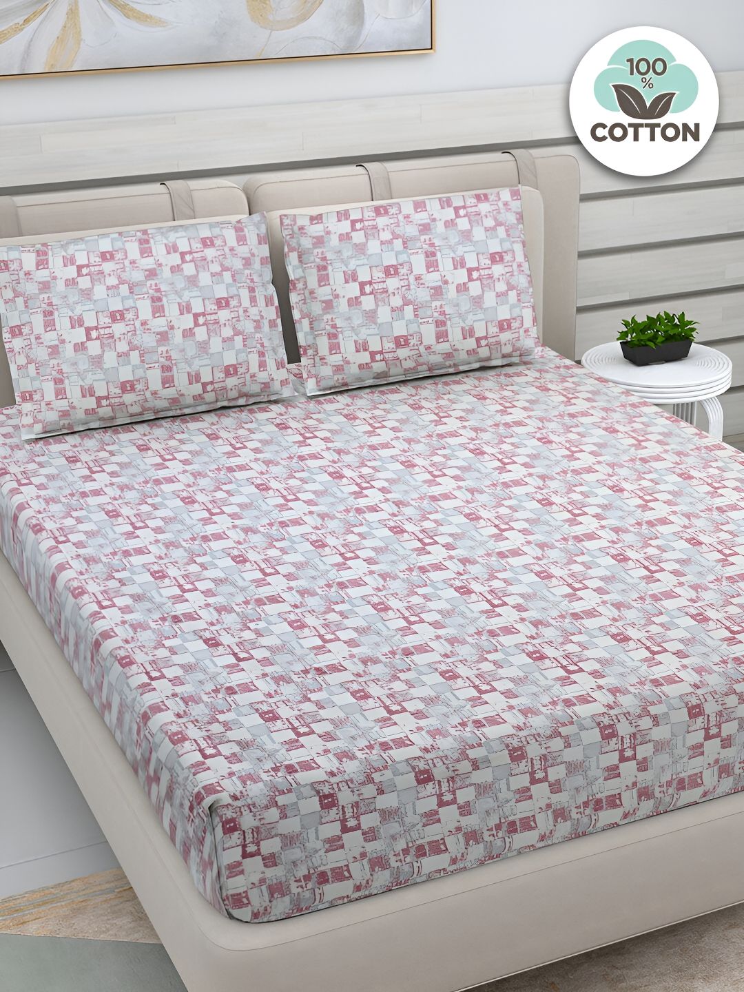 Buy FABINALIV Maroon Geometric Pure Cotton 300 TC King Superfine Bedsheet With 2 Pillow Covers 250 X 225 Cm -  - Home for Unisex