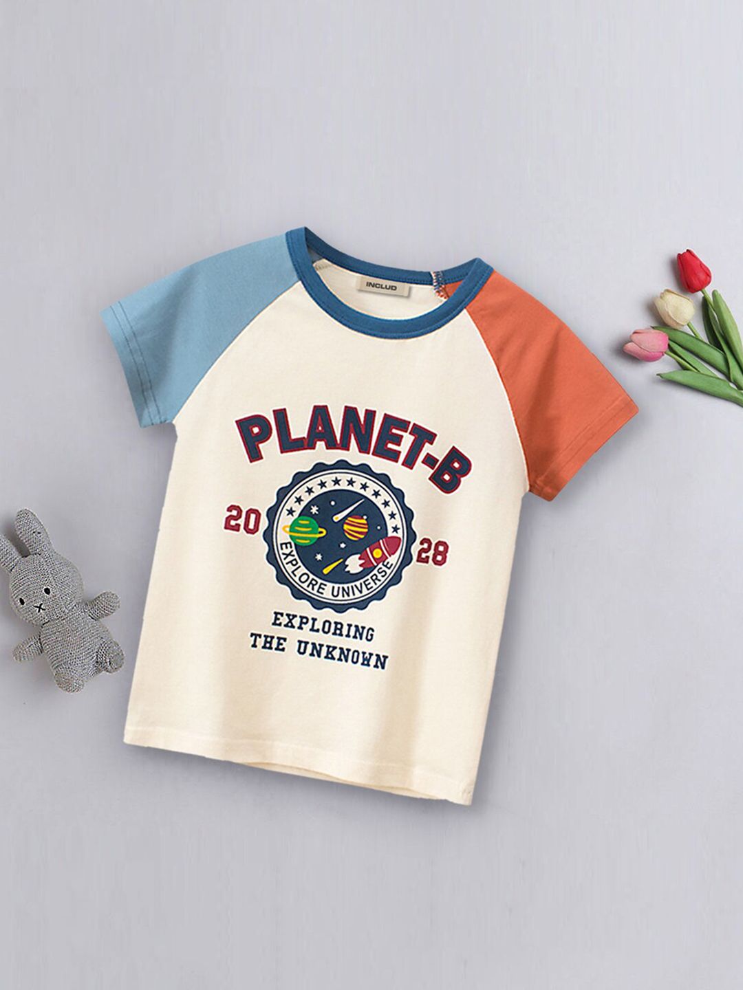 INCLUD Boys Round Neck Printed Regular Fit Cotton T-shirt