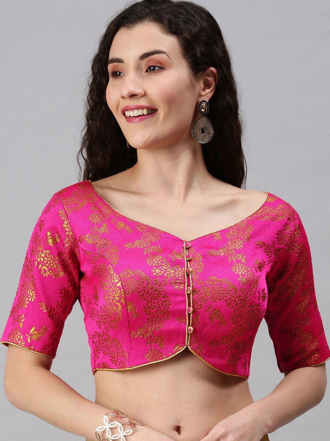flaher Woven Design Readymade Jacquard Saree Blouse