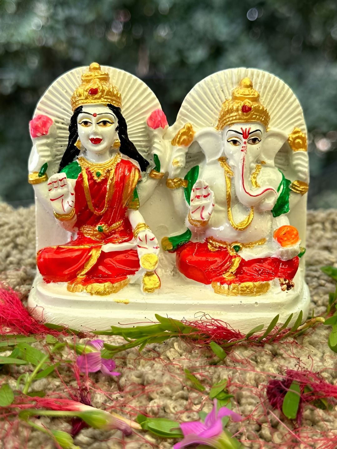 Gallery99 Lakshmi Ganesh Yellow Marble Glossy Prayer Room Small Showpiece - 3 Inches