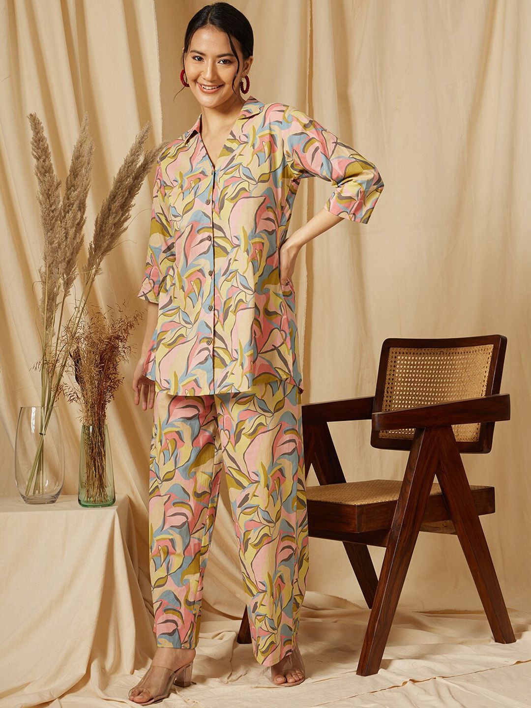 Ginni Arora Label Printed Pure Cotton Shirt & Trouser Co-Ord Set