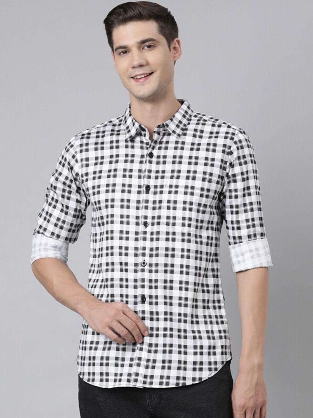 Broon Tartan Checked Spread Collar Pure Cotton Casual Shirt