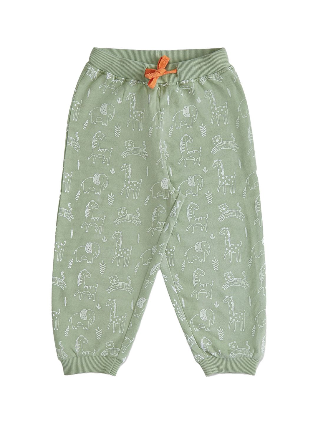 haus & kinder Boys Green Graphic Printed Pure Cotton Mid-Rise Track Pants