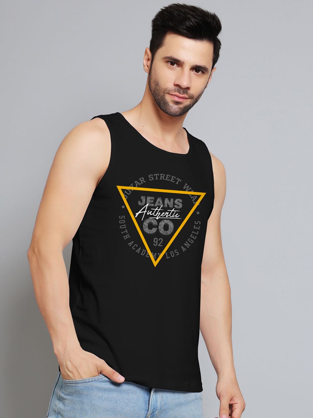 Juxar Printed Cotton Sleeveless Innerwear Vests JXR-096SAN-BK-XS