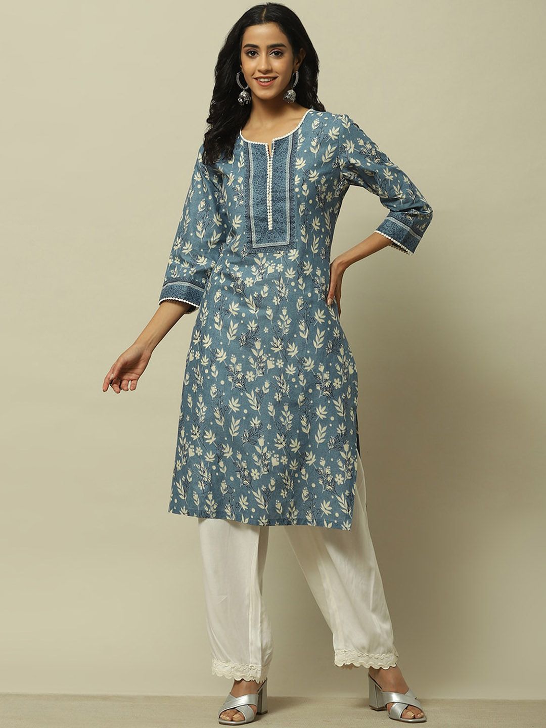 Rangriti Ethnic Motifs Printed Chikankari Straight Kurta