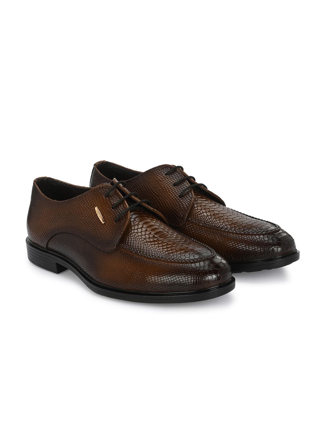 Egoss Men Textured Leather Formal Derbys
