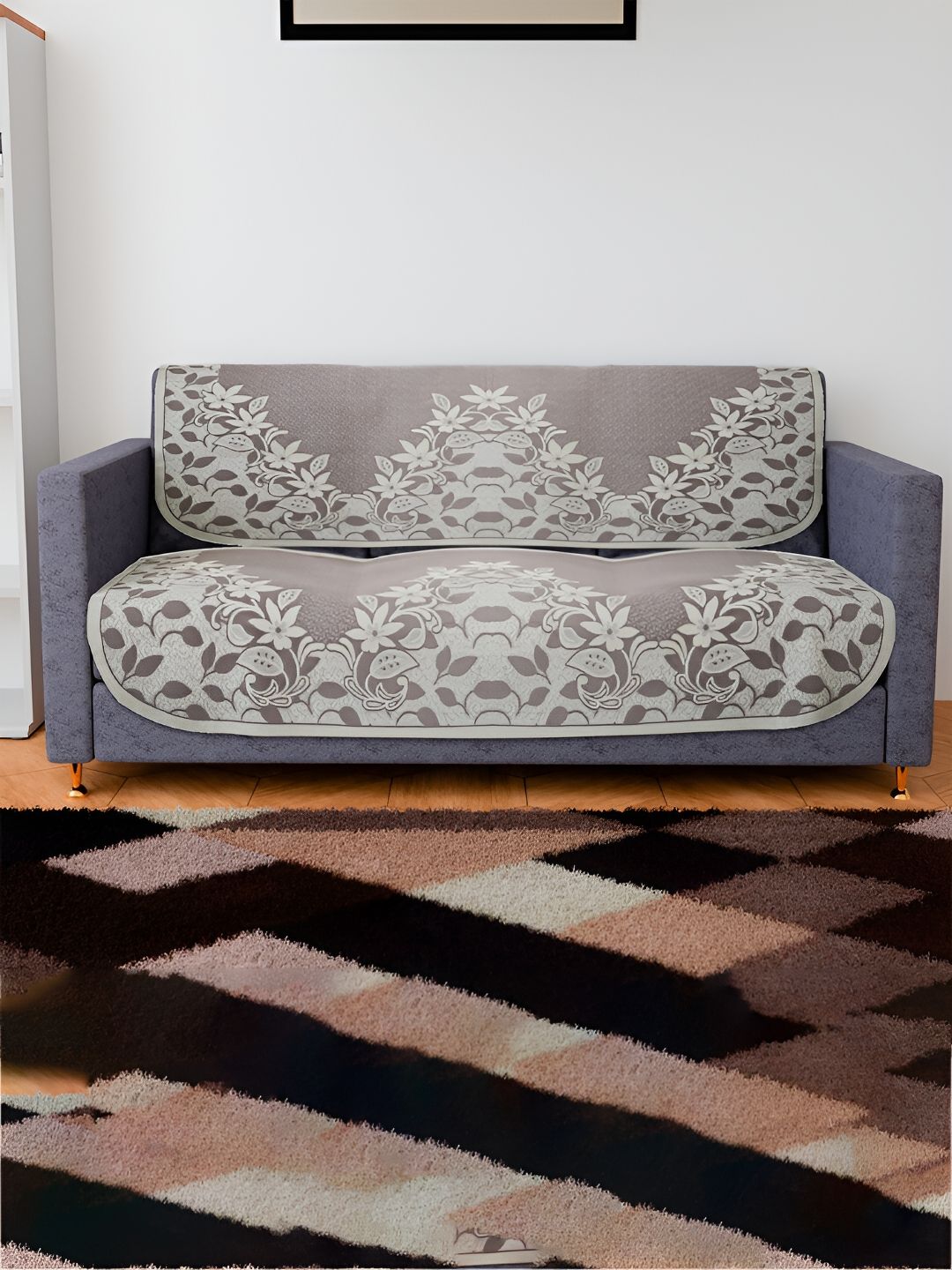 Kuber Industries Maroon & White 6 Pieces 3 Seater Sofa Cover